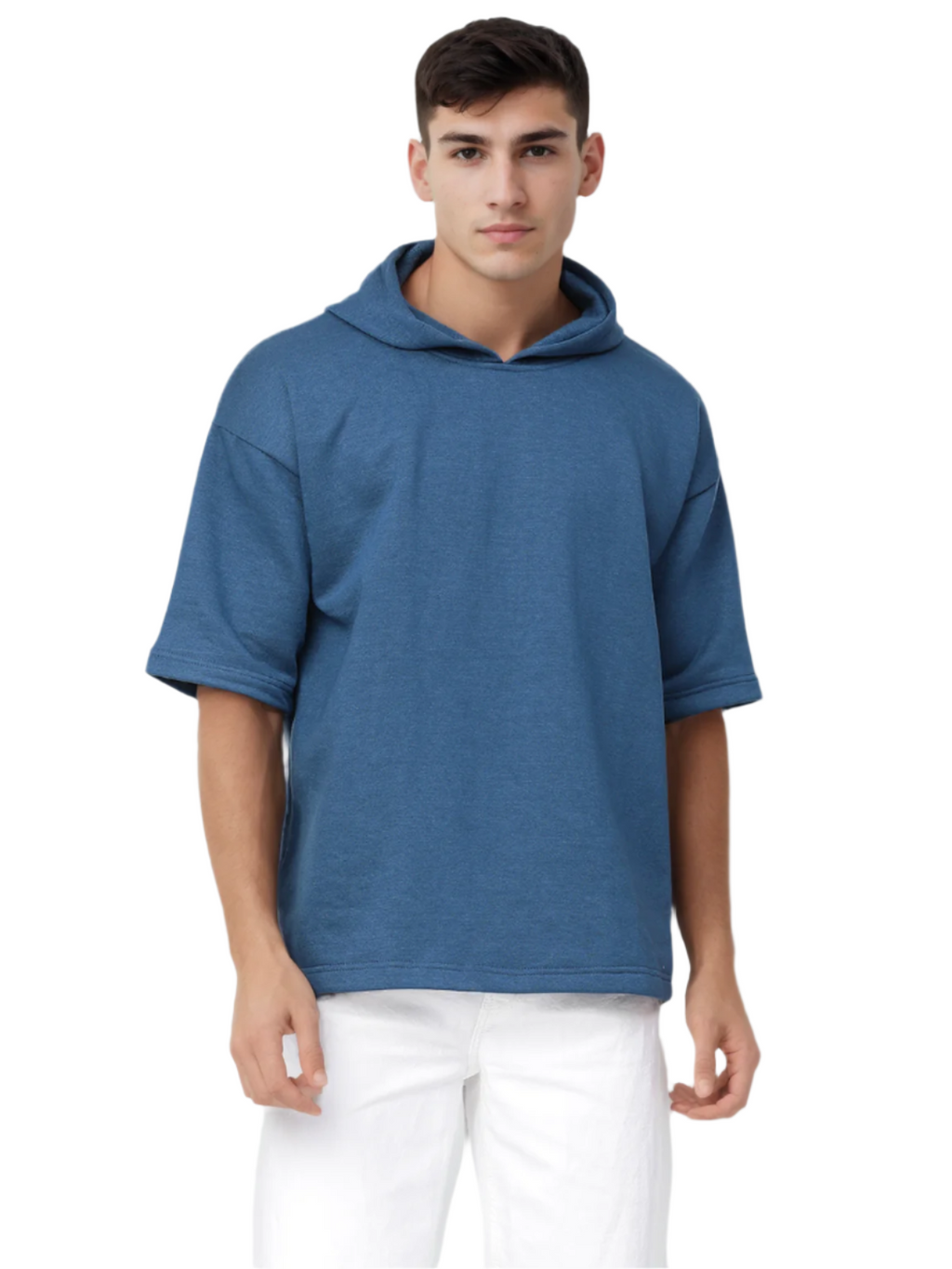 Teal Blue Half Sleeve Relaxed Fit Hoodie