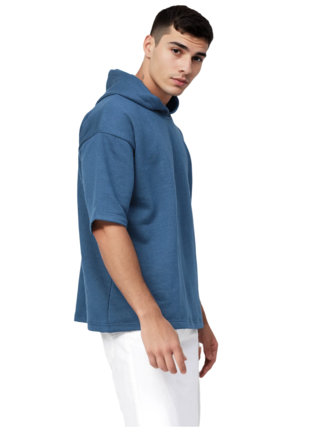 Teal Blue Half Sleeve Relaxed Fit Hoodie