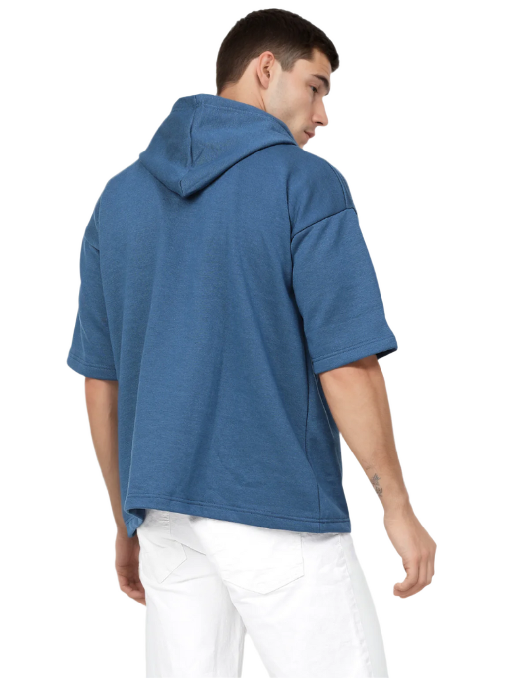 Teal Blue Half Sleeve Relaxed Fit Hoodie