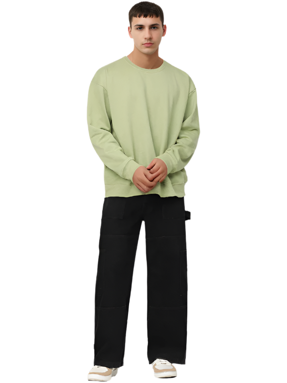 Hemsters Olive Green Knitted Full Sleevs Sweatshirt For Men