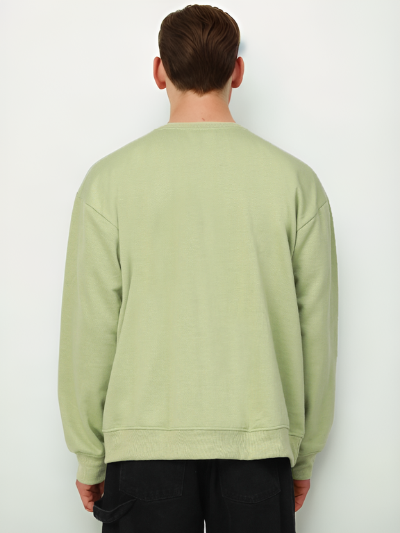 Hemsters Olive Green Knitted Full Sleevs Sweatshirt For Men
