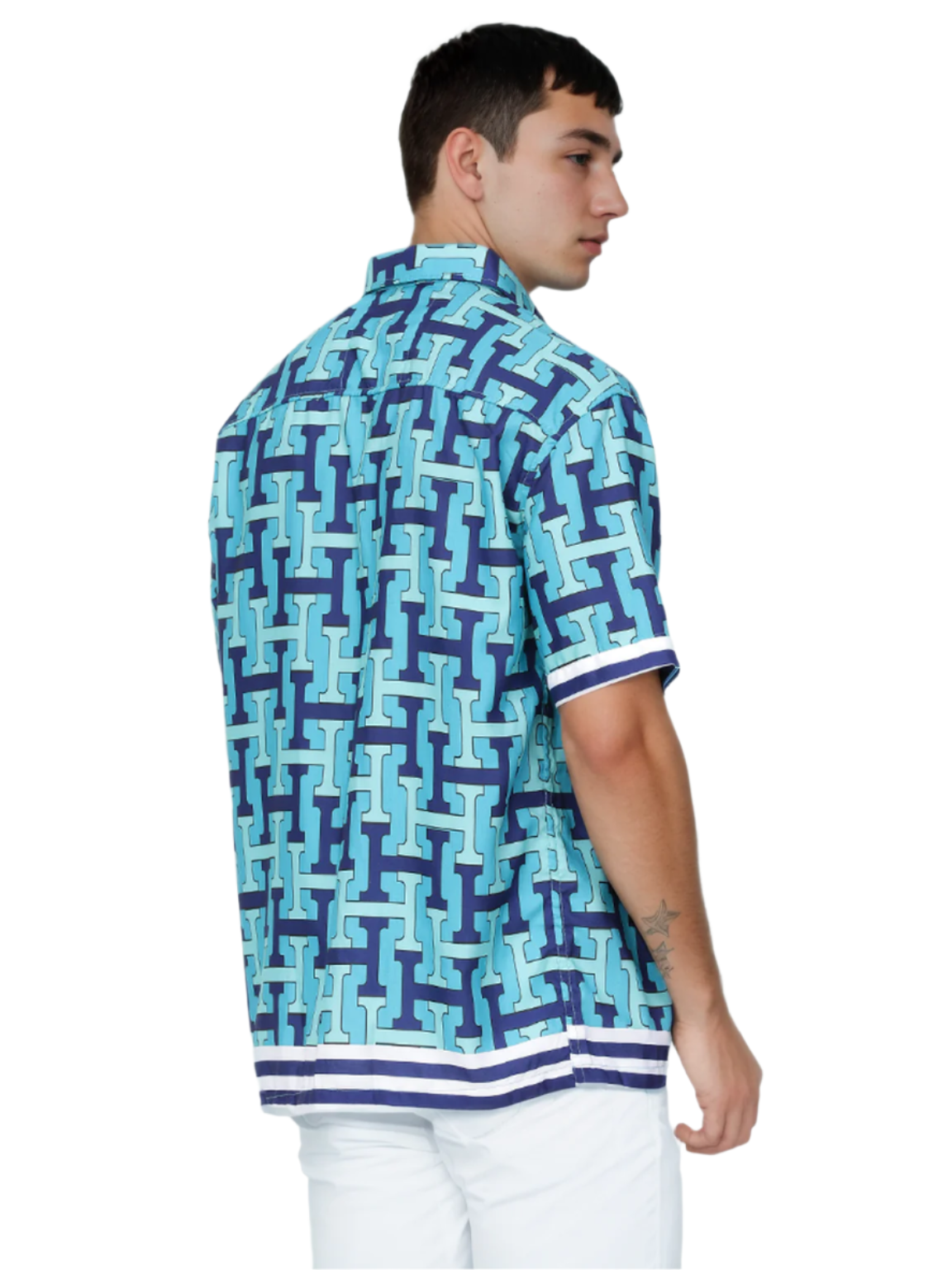 Aqua Blue Printed Half Sleeve Relaxed Shirt