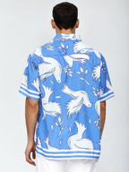 Bird Print Half Sleeve Relaxed Blue Shirt