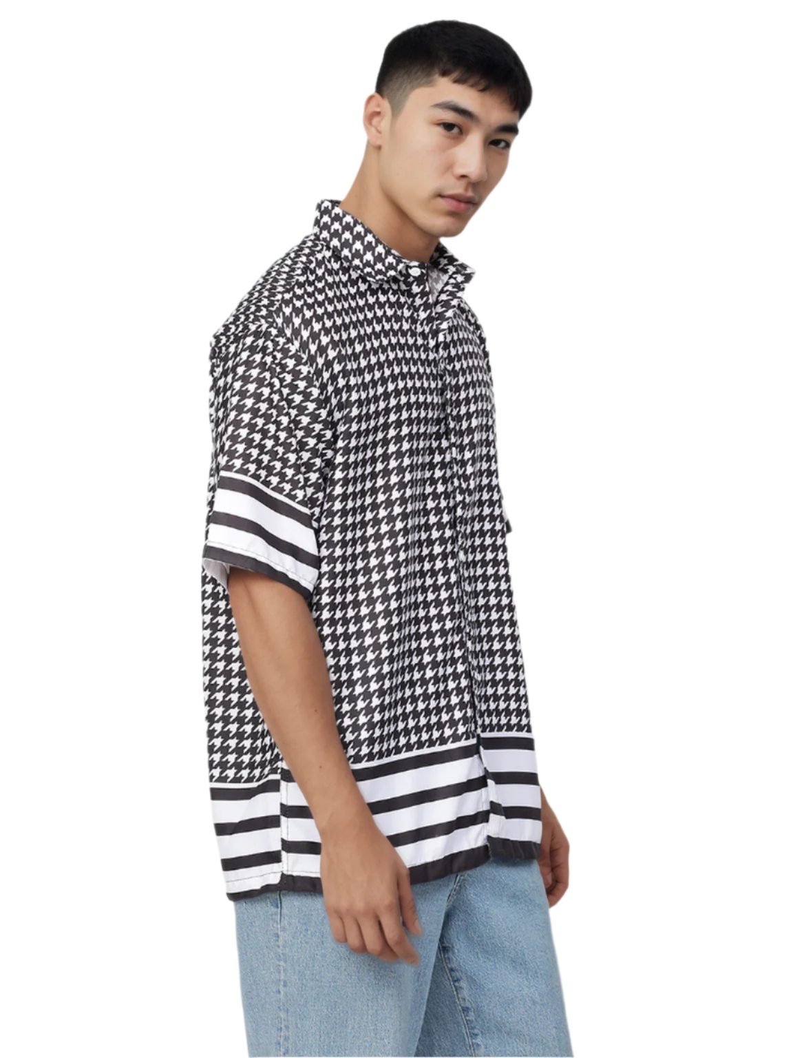 Hemsters Black & White Print Half Sleeve Relaxed Shirt