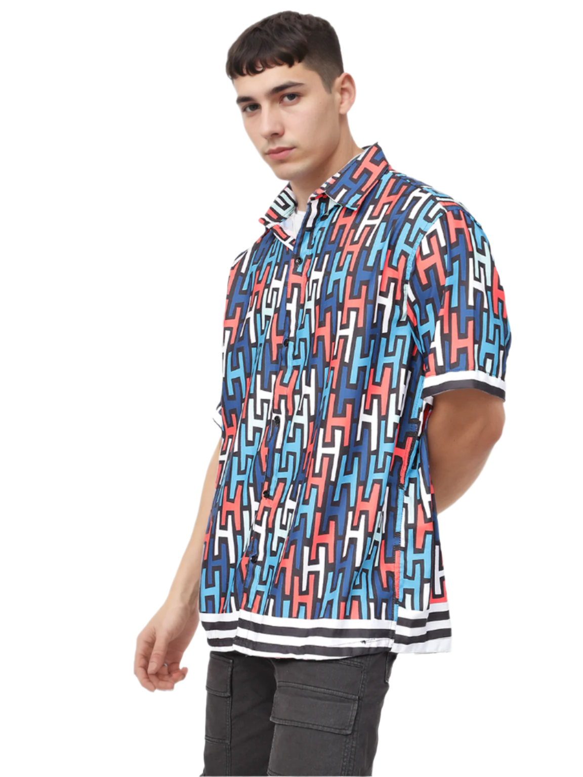 Hemsters Geometric Print Blue color Half Sleeve Relaxed Shirt For Mens