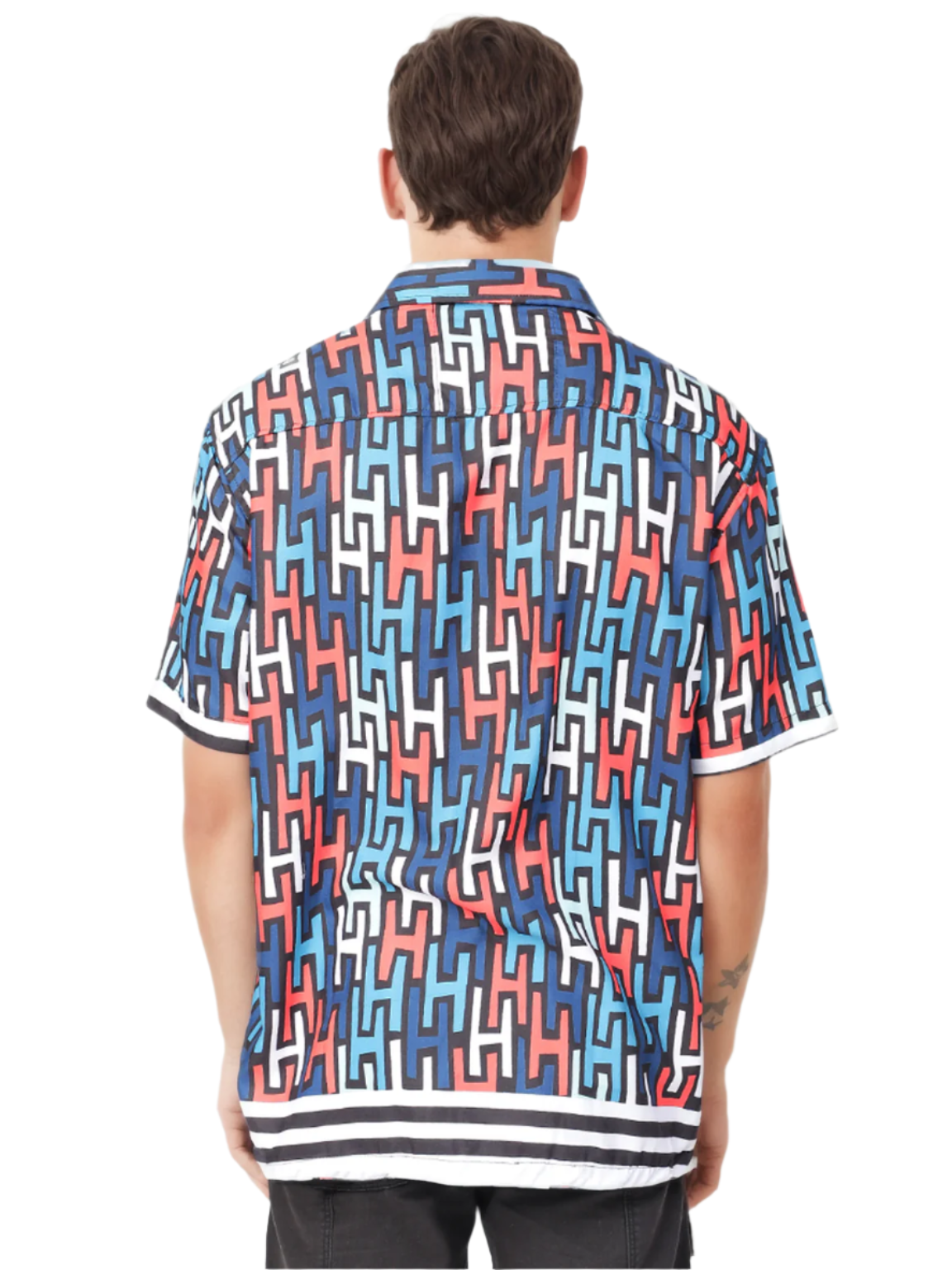 Hemsters Geometric Print Blue color Half Sleeve Relaxed Shirt For Mens