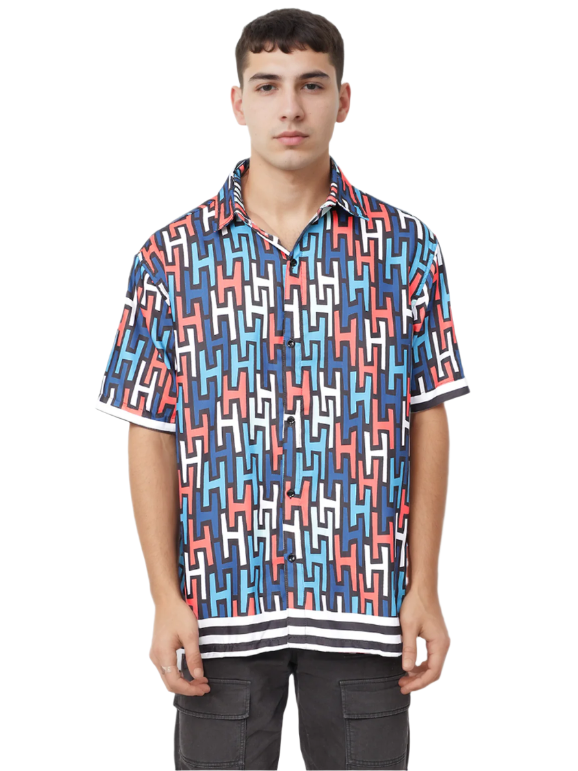 Hemsters Geometric Print Blue color Half Sleeve Relaxed Shirt For Mens