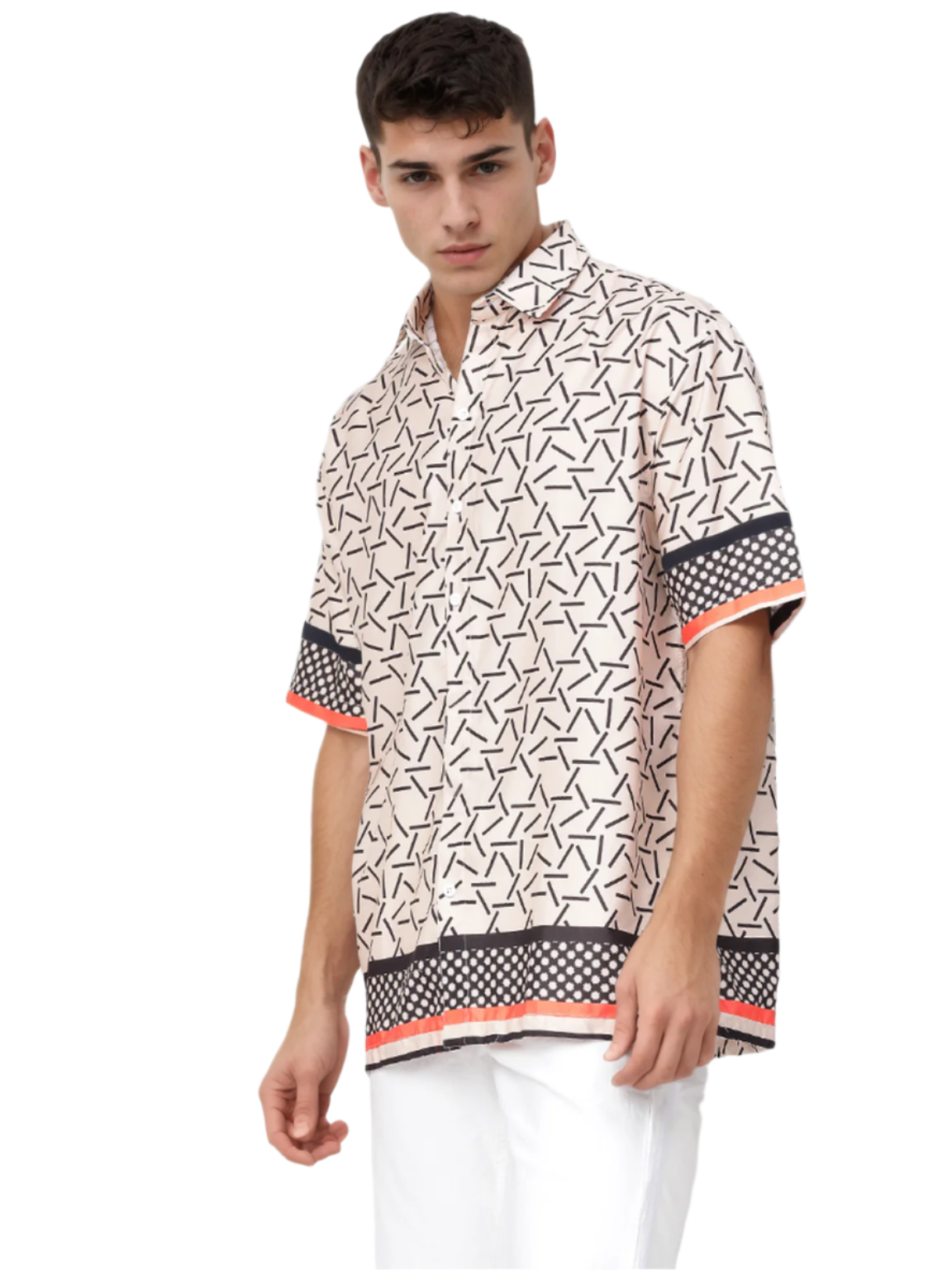 Hemsters Geometric Print Pink color Half Sleeve Relaxed Shirt For Mens