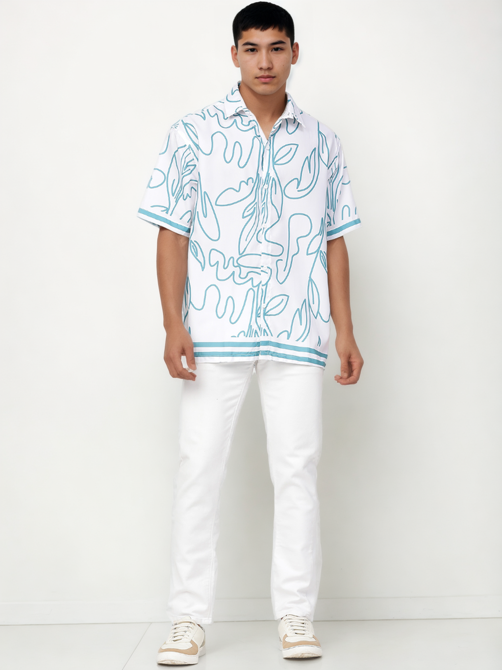 Lineal Print Half Sleeve Relaxed Shirt