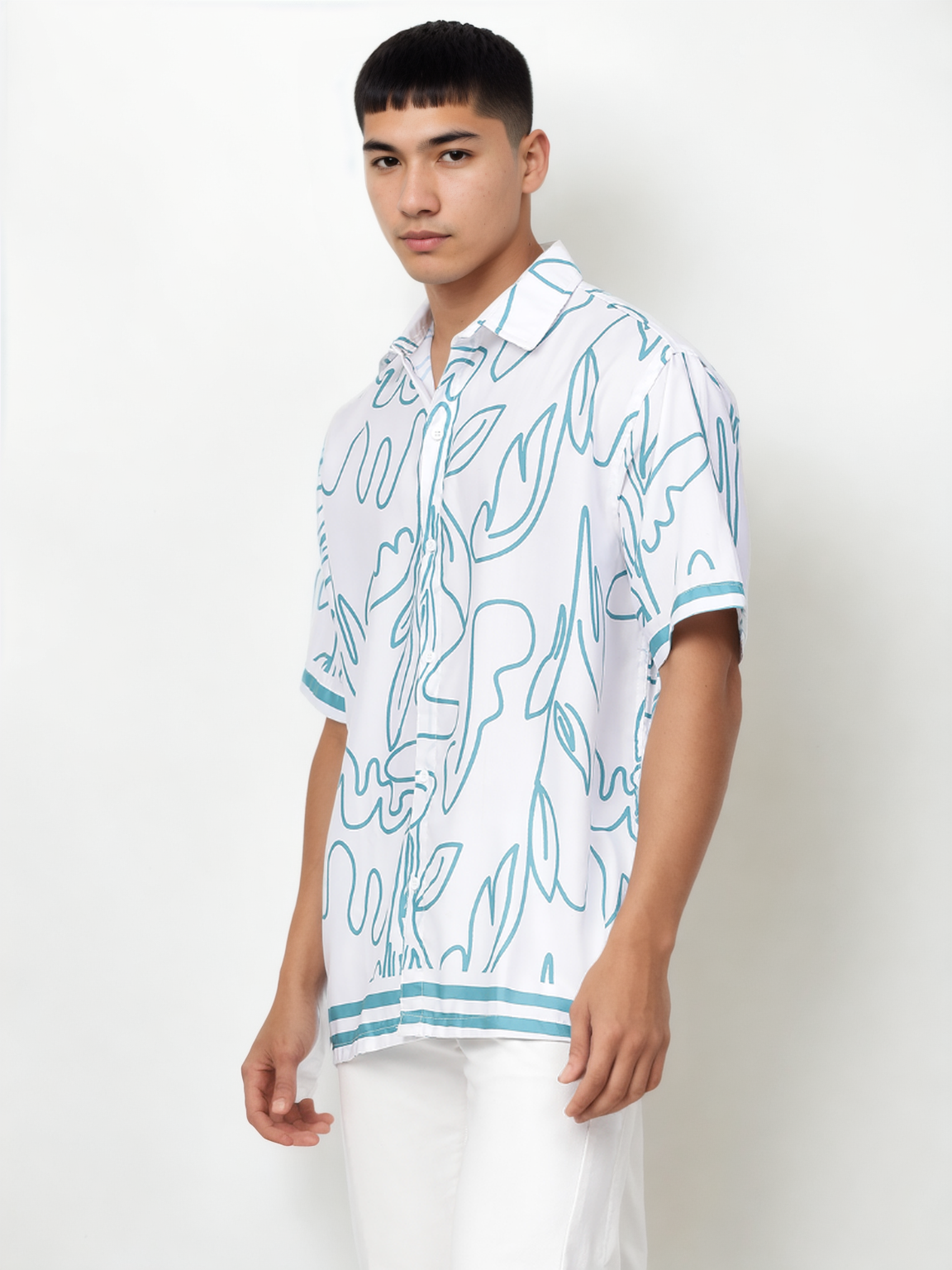 Hemsters Lineal Print Half Sleeve Relaxed Shirt For Mens