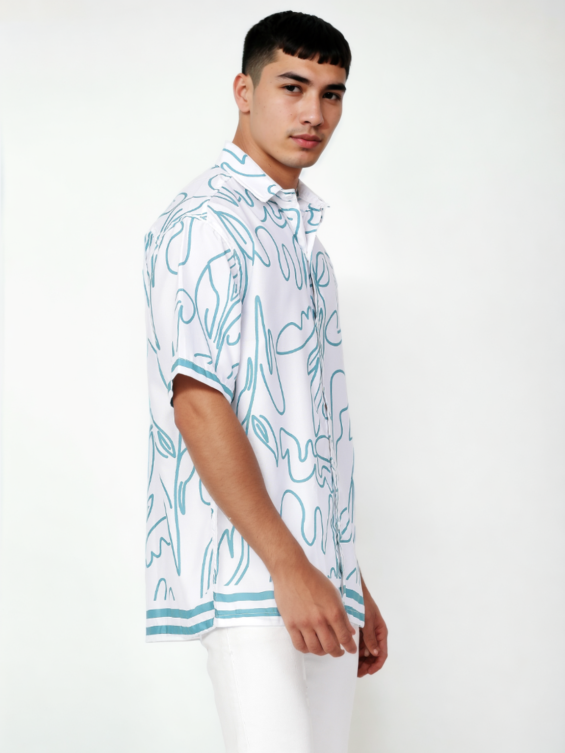 Hemsters Lineal Print Half Sleeve Relaxed Shirt For Mens