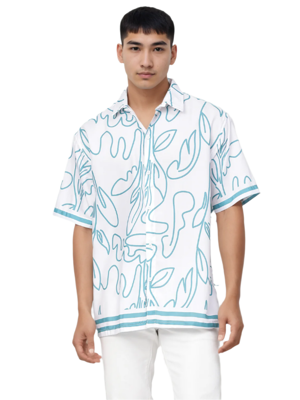 Lineal Print Half Sleeve Relaxed Shirt