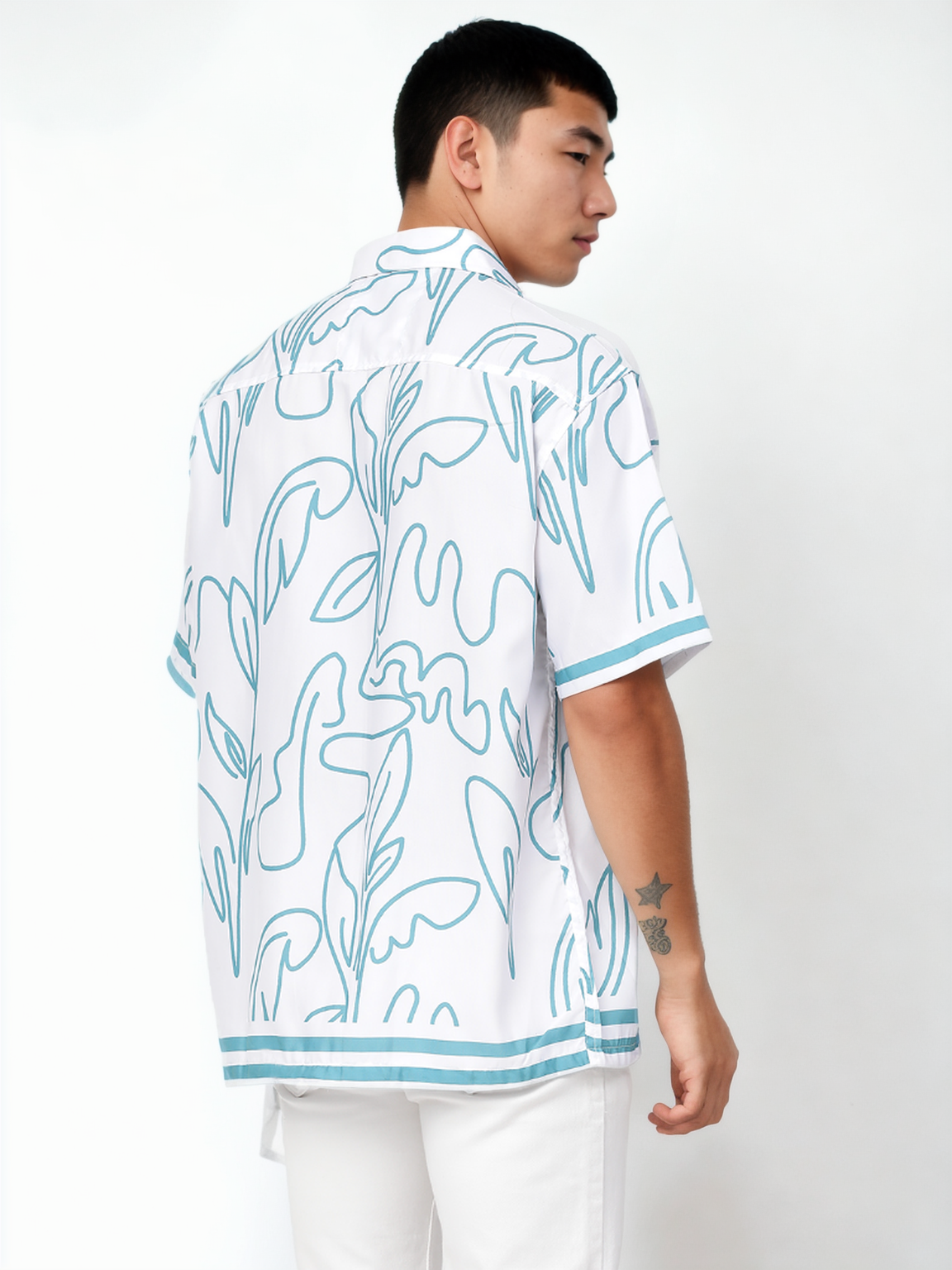 Lineal Print Half Sleeve Relaxed Shirt