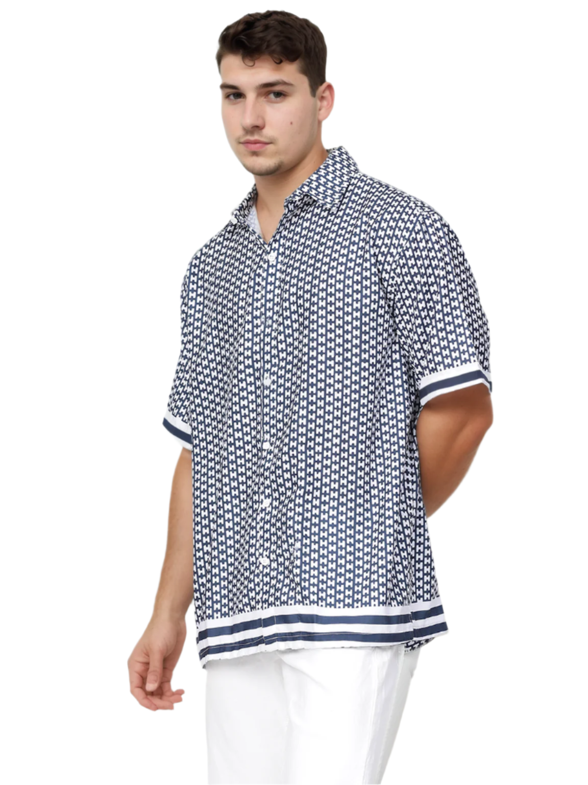 Hemsters Regular Black and White Printed Casual Short Sleeves Shirt