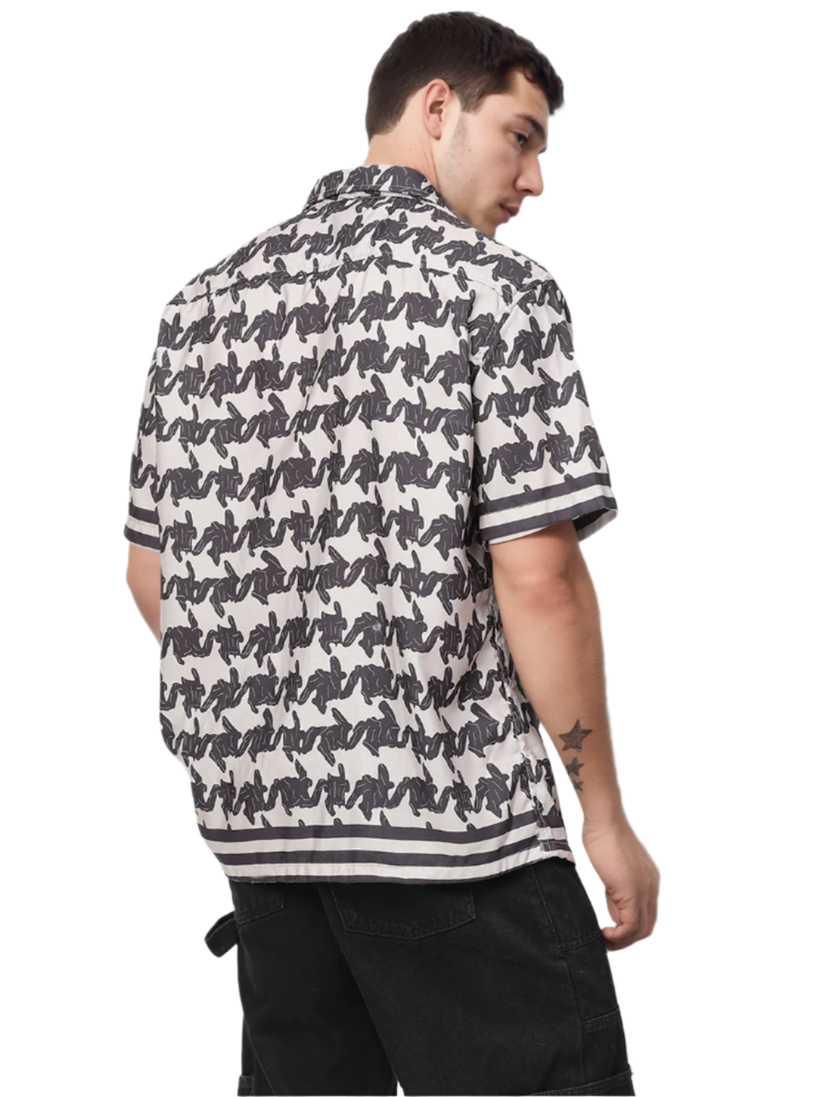 Hemsters Regular Black & White Printed Short Sleeves Shirt