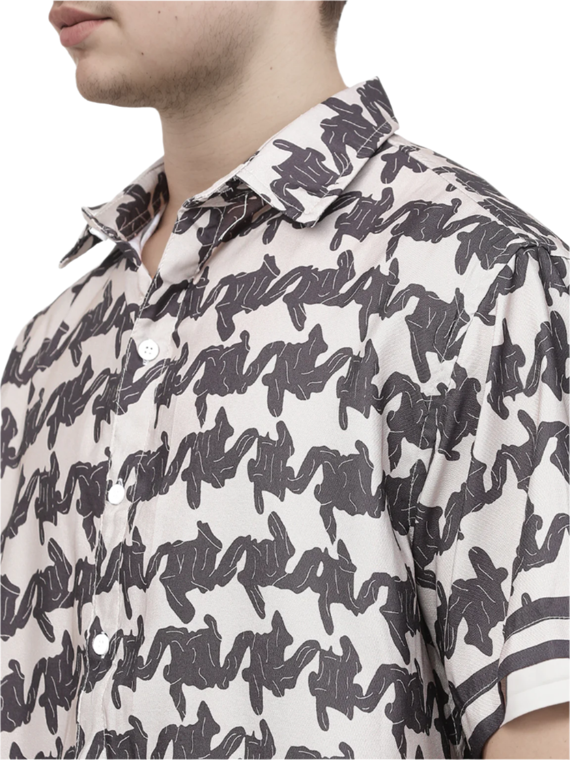 Hemsters Regular Black & White Printed Short Sleeves Shirt