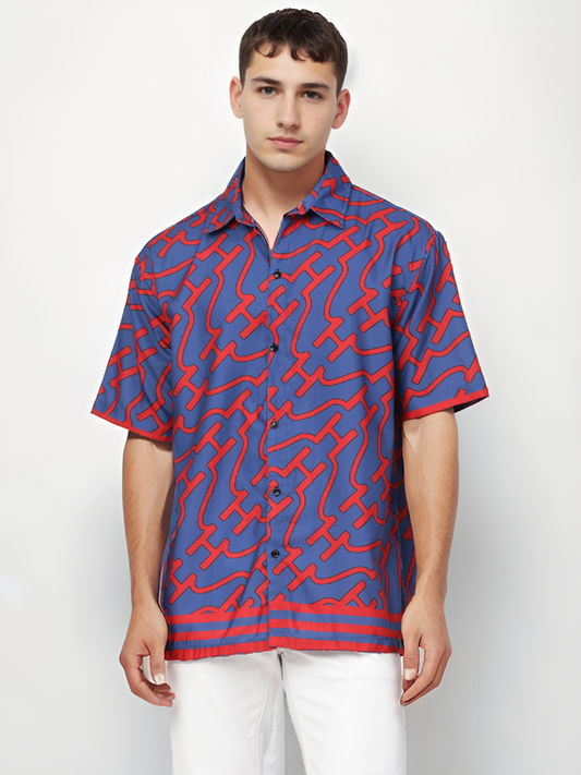 Hemsters Regular Royal Blue & Red Pinted Short Sleeves Shirt