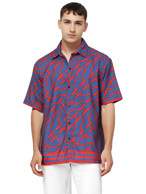 Hemsters Regular Royal Blue & Red Pinted Short Sleeves Shirt