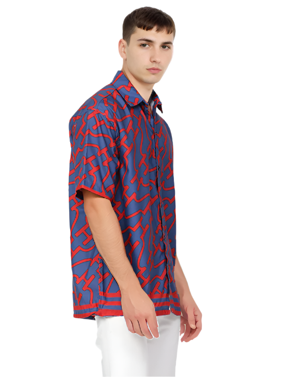 Hemsters Regular Royal Blue & Red Pinted Short Sleeves Shirt