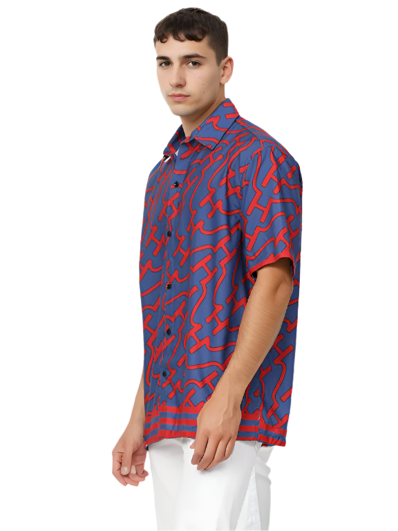 Hemsters Regular Royal Blue & Red Pinted Short Sleeves Shirt