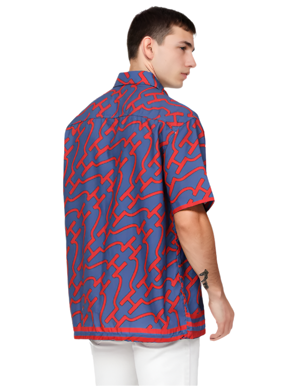 Hemsters Regular Royal Blue & Red Pinted Short Sleeves Shirt