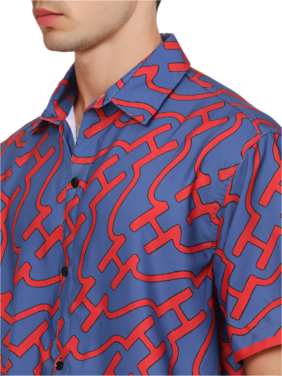 Regular Royal Blue & Red Short Sleeves Shirt