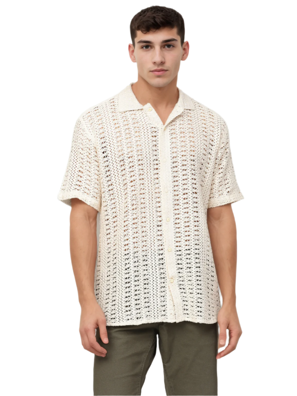 Hemsters Threaded Crochet Shirt Beige Color