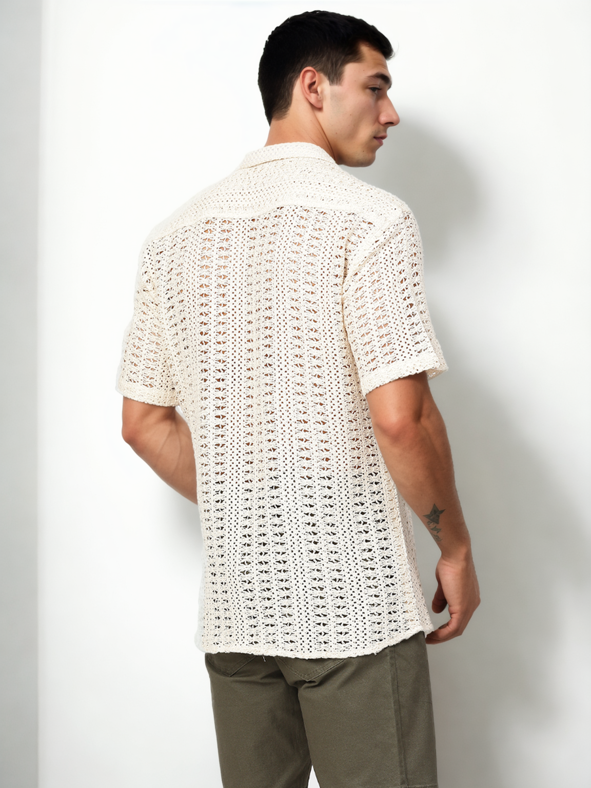 Hemsters Threaded Crochet Shirt Beige Color