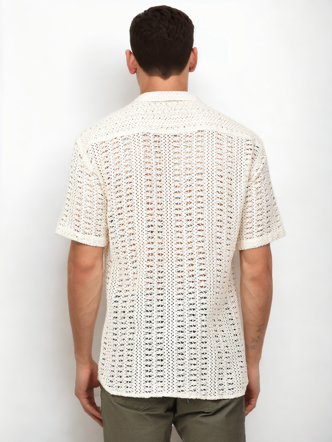 Hemsters Threaded Crochet Shirt Beige Color