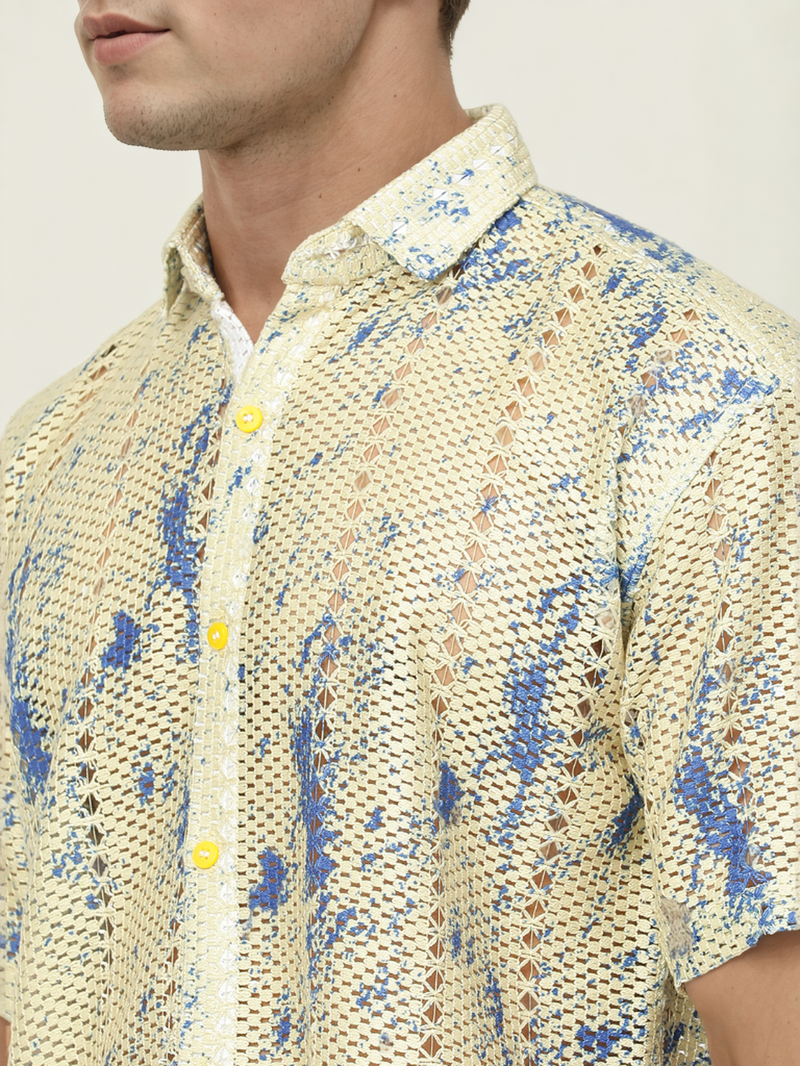 Hemsters Threaded Crochet Shirt Blue & White Color Shirt