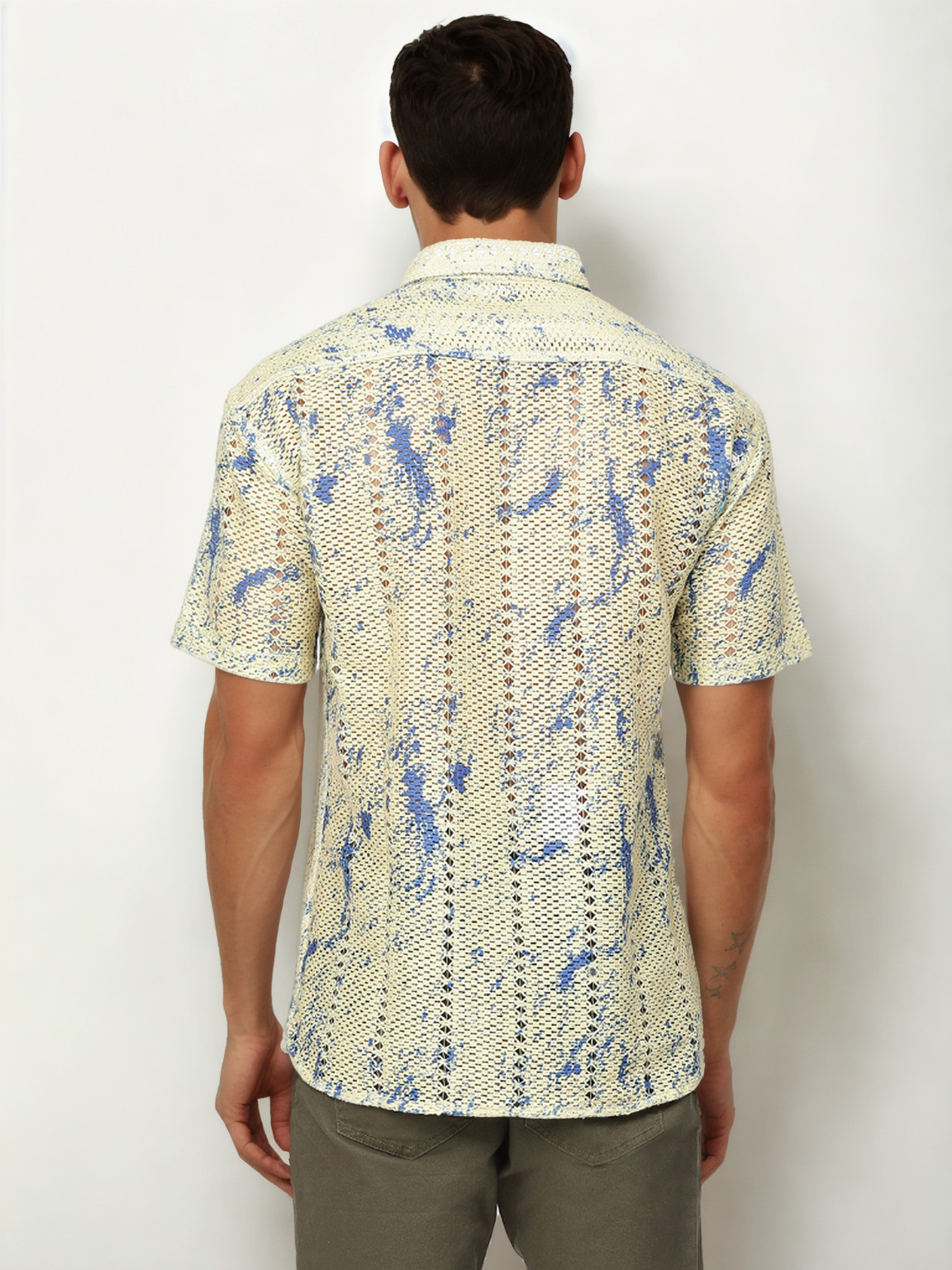 Hemsters Threaded Crochet Shirt Blue & White Color Shirt