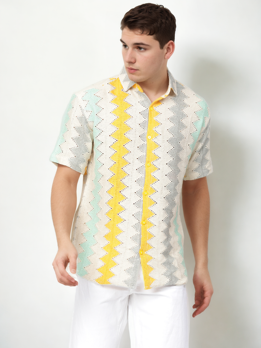 Hemsters Threaded Crochet Shirt Multi Color Shirt