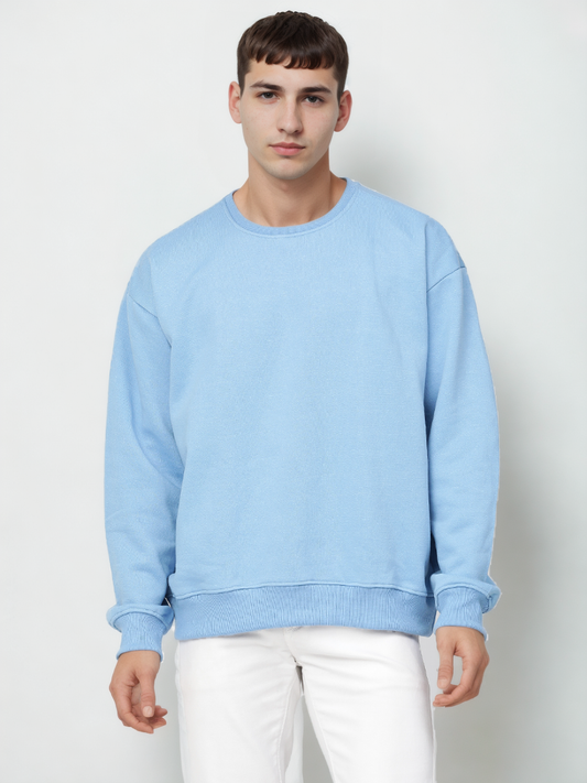 Hemsters Blue Knitted Full Sleevs Sweatshirt For Men