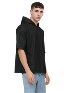 Hemsters Black Half Sleeve Relaxed Fit Hoodie For Men
