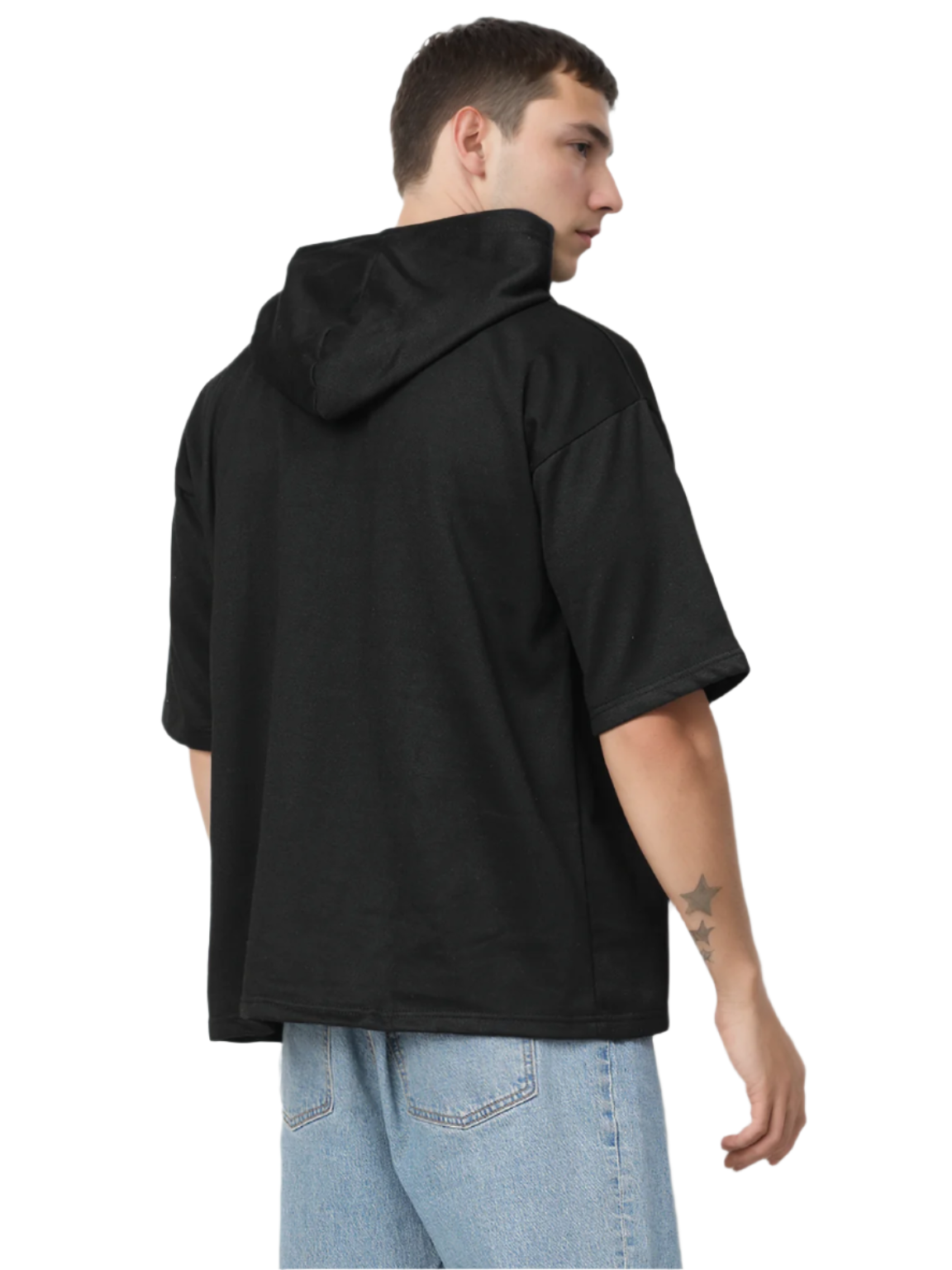 Hemsters Black Half Sleeve Relaxed Fit Hoodie For Men