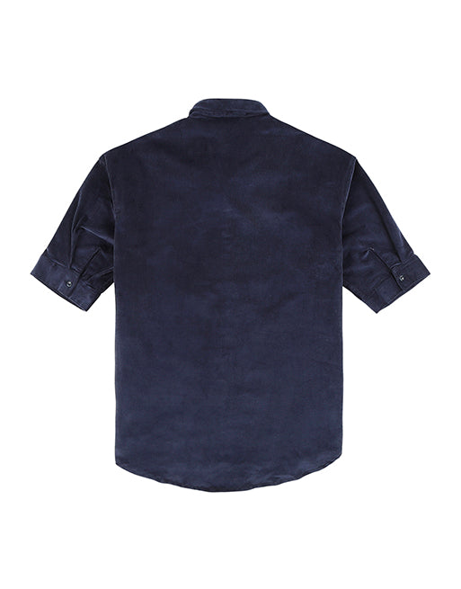 Hemsters Blue Corduroy Half Sleeve Relaxed Shirt
