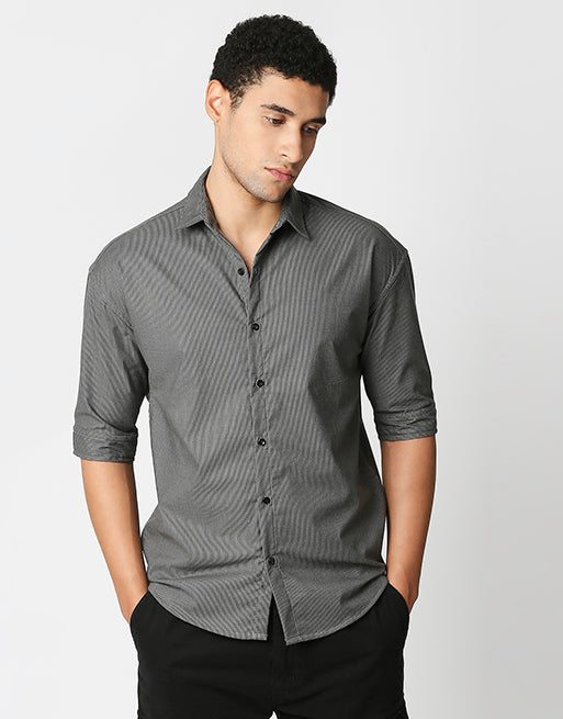 Hemsters Grey Corduroy Half Sleeve Relaxed Shirt
