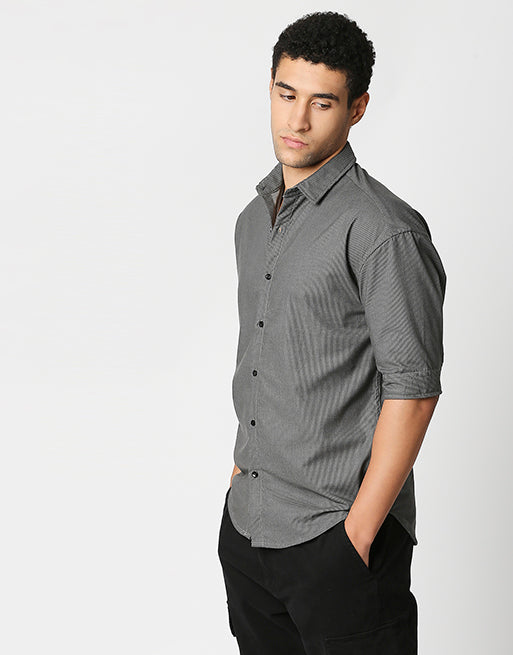 Hemsters Grey Corduroy Half Sleeve Relaxed Shirt