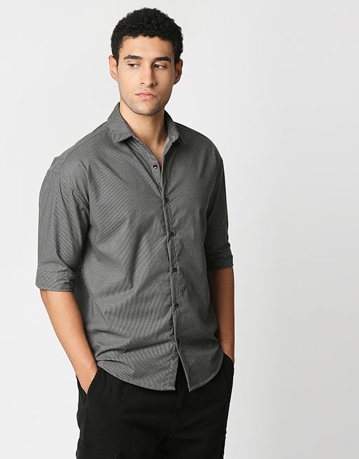 Hemsters Grey Corduroy Half Sleeve Relaxed Shirt