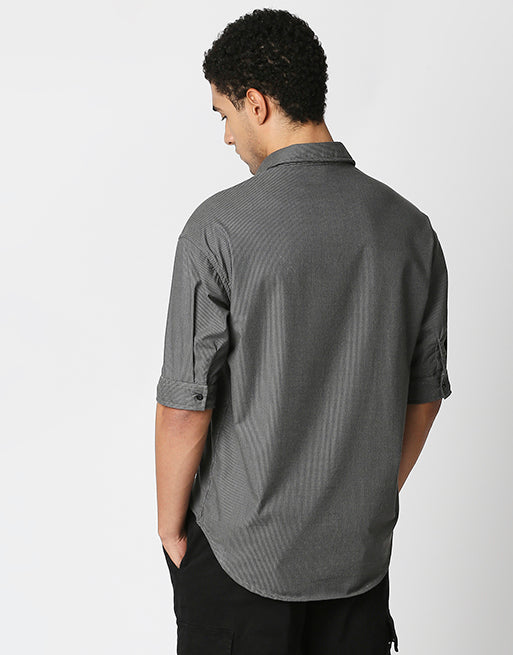 Hemsters Grey Corduroy Half Sleeve Relaxed Shirt