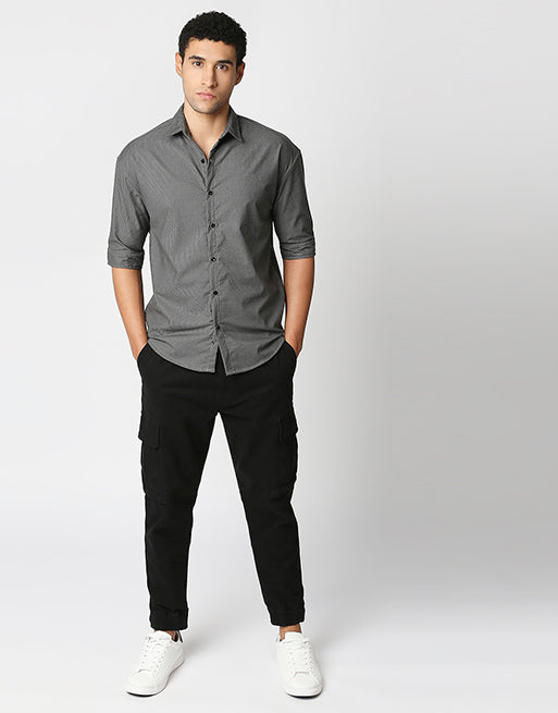 Hemsters Grey Corduroy Half Sleeve Relaxed Shirt