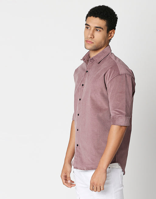 Hemsters Pink Corduroy Half Sleeve Relaxed Shirt