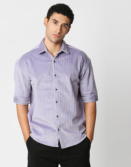 Hemsters Lilac Corduroy Half Sleeve Relaxed Shirt