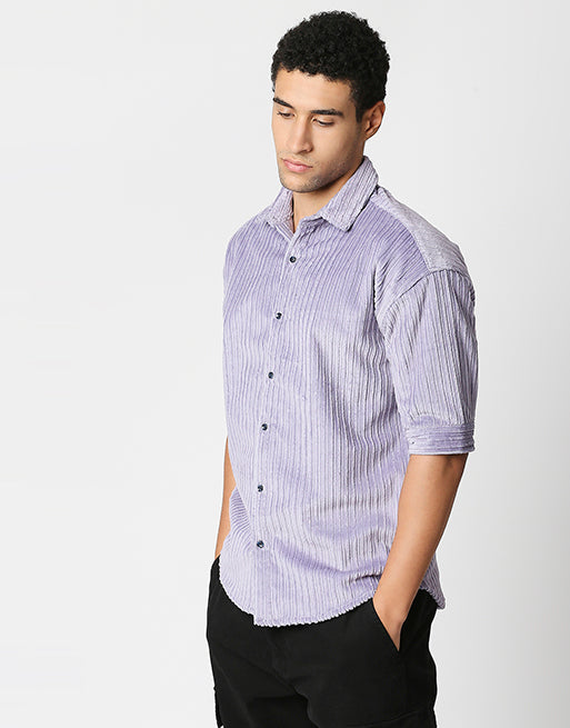 Hemsters Lilac Corduroy Half Sleeve Relaxed Shirt