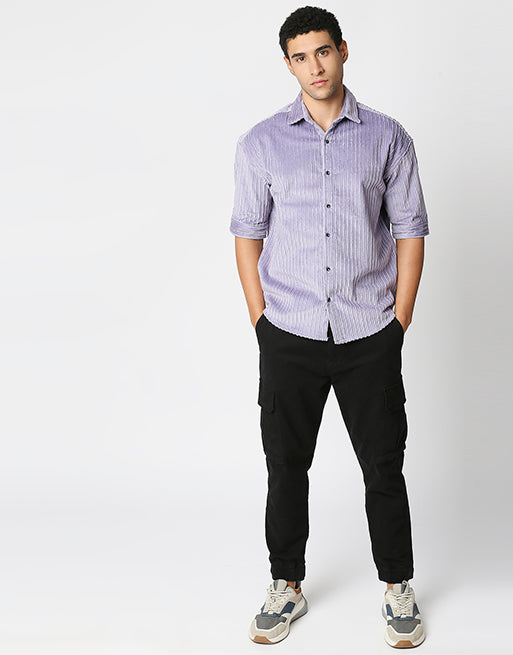 Hemsters Lilac Corduroy Half Sleeve Relaxed Shirt
