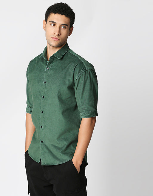 Hemsters Olive Green Half Sleeve Relaxed Shirt