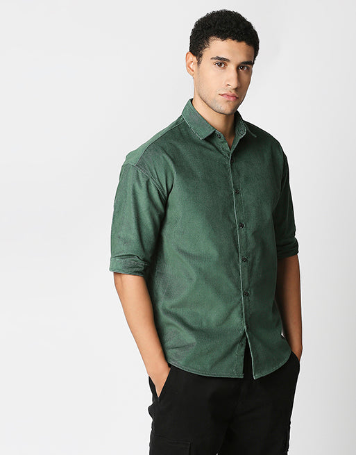 Hemsters Olive Green Half Sleeve Relaxed Shirt