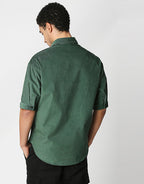 Hemsters Olive Green Half Sleeve Relaxed Shirt