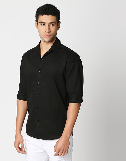 Hemsters Black Half Sleeve Relaxed Fit Shirt For Men