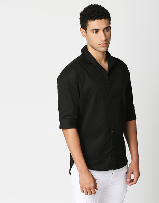Hemsters Black Half Sleeve Relaxed Fit Shirt For Men